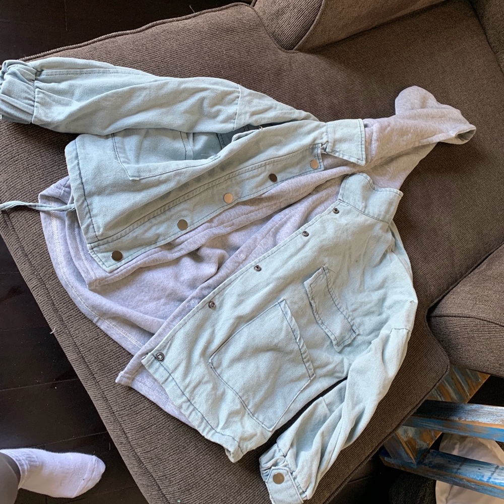 Jean jacket with grey underneath, oversized